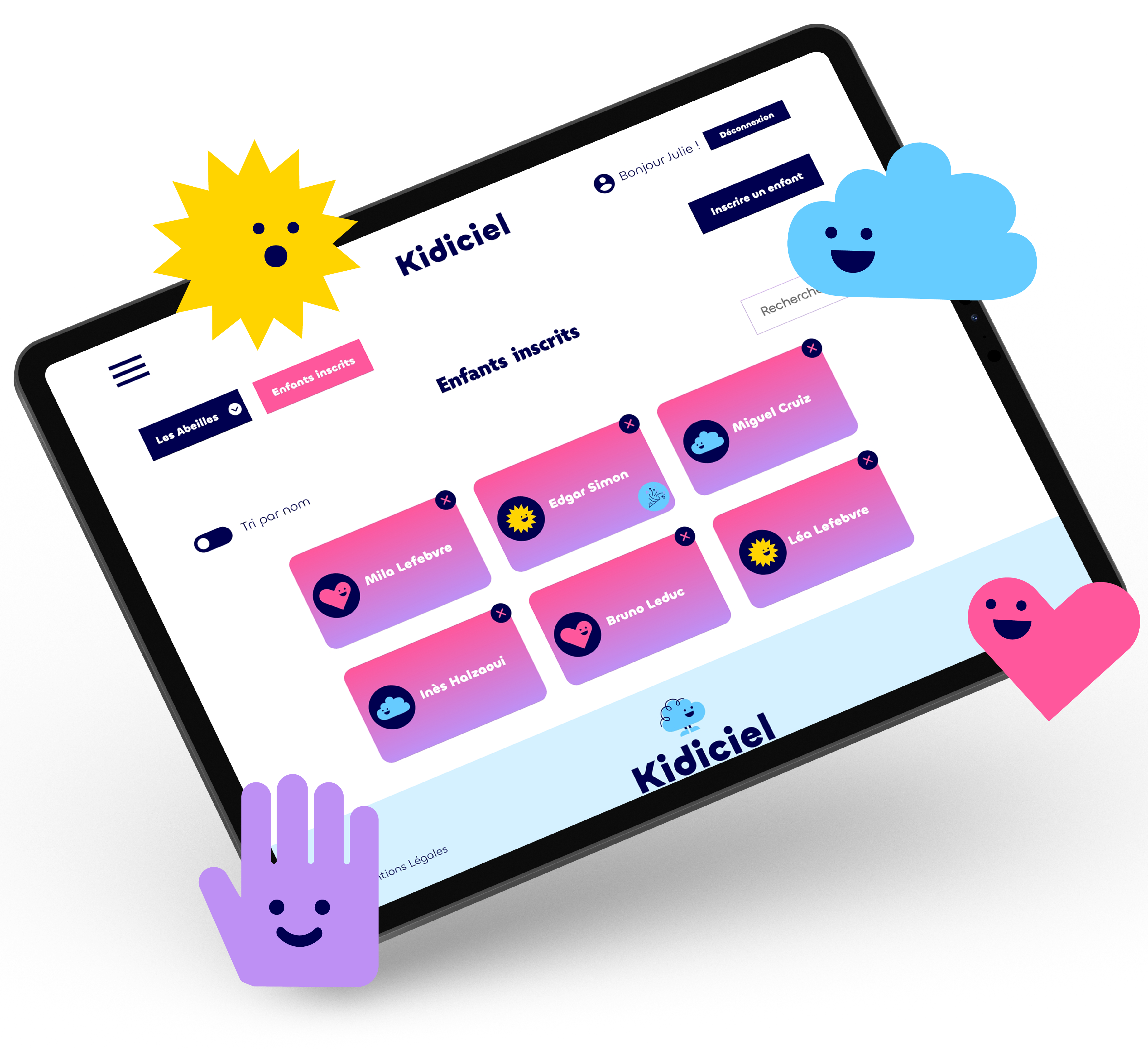 Image d'une tablette tactile avec les personnages de kidiciel